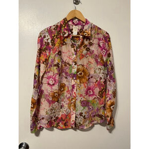 The Perfect Shirt by J.Crew Floral Water Color Silk Blend Button Down Shirt Sz 6